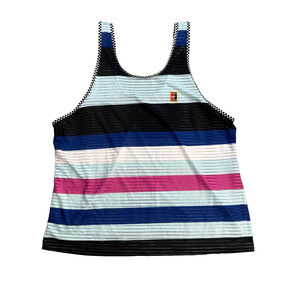 Nike Court Tennis Dri-Fit Tank Top Sheer Blue/ Black/Pink Stripe Women's Large